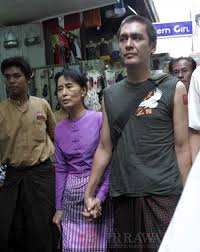 Myanmar, also known as burma, was ruled by the military until 2011. Daw Aung San Suu Kyi And Her Son Kim Aris Visited At The Bogkyoke Market In Rangoon Burma The Irrawaddy