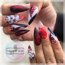 Black And White Striped Stiletto Nails Red Black White 3d Art Designs Stiletto Pointy Long Glitter Heaven Acrylic Swarovski Crystals Flowers 3d Flower Nails Red Matte Nails Long Acrylic Nails Coffin