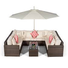 Our khaki outdoor coffee table cover is designed to protect against rain and snow. Giardino Havana 8 Seater Brown Rattan Sofa Set 3m Parasol Large Coffee Table U Shaped Modular Poly Rattan Garden Sofa Set Sun Lounger Outdoor Rattan Furniture Cover Outdoor Conversation Set Garden Furniture