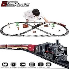 Amazon Com Temi Electronic Deluxe Railway Train Sets W Steam Locomotive Engine Cargo Car And Tracks Battery O Locomotive Engine Train Sets Steam Locomotive