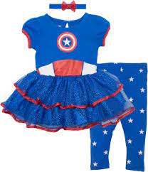 Marvel Captain America Baby Girls Costume Dress Leggings And Headband Set 18 24 Months Walmart Com