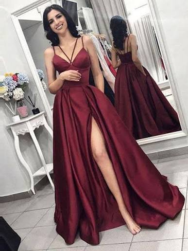 maroon formal dresses Burgundy V Neck High Slit Prom Dresses, Sleeveless – morievent and other formal events Color:Bright Fuchsia Store Ross Dress For Season: FALL | WINTER – tuneboss.com