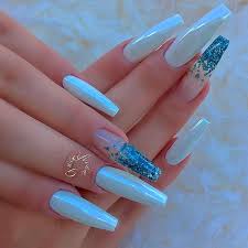 It is important your nails are well groomed and even in length before you apply the acrylics. Blue And White Acrylic Nails Coffin Nail And Manicure Trends