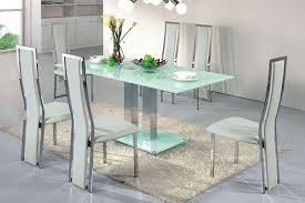 Tempered glass dining table set with faux leather high back 4/6 chairs rectangle. Furniture Modern Light Blue Tinted Glass Table Mixed Rectangle Cream Fur Rug Dining T Modern Dining Room Contemporary Glass Dining Room Glass Dining Room Table