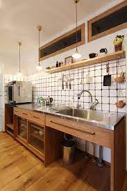 無垢オリジナルキッチン タイル アンティーク照明 造作キッチン キッチンインテリアデザイン キッチンデザイン