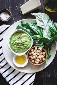 Nut Free Chickpea Basil Pesto Recipe Using Garbanzo Beans Instead Of Pine Nuts 5 Minutes 5 Vegetarian Recipes Healthy Homemade Appetizer Basil Recipes Vegan