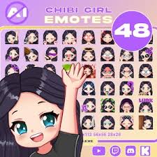 P2U CHIBI GIRL Emotes Black Hair Blue Eyes Twitch/discord/youtube