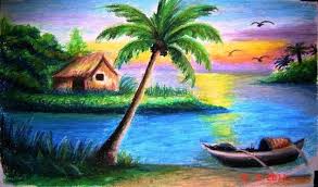 صور رسم منظر طبيعي مناظر طبيعية oil pastel colours landscape oil pastel