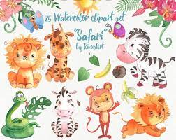 African Animals Png Safari Clipart Watercolor Jungle Wild Etsy Wild Baby Shower Clip Art African Animals