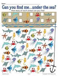 Under The Sea I Spy Printable Ocean Themed Counting Worksheet Sea Activities Ocean Theme Preschool Ocean Animals Preschool