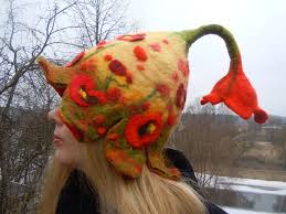 Beautiful Bell Flower Hat With Red Poppies Flower Hat Pixie Hat Fancy Funny Hat Flower Costume Flower Girl Hat Felt Hat Felted Wool Hat Flower Hats Pixie Hat Flower Costume