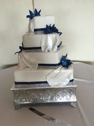 Navy Ribbon Lily Bling Wedding Cake Elegant Squares Twisted Bling Wedding Cakes Elegant Wedding Cakes Bling Wedding