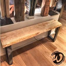 Banc Entree En Bois Massif Design Industriel Live Edge Frene Ou Chene Pieds Metallique Realisation Sur Mesure Salle A Ma Decor Furniture Steel Furniture