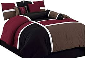Black comforters & comforter sets. Amazon Com Chezmoi Collection 7 Piece Quilted Patchwork Comforter Set Queen Burgundy Brown Black Home Kitchen