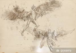 In greek mythology, icarus was the son of the master craftsman daedalus, the creator of the labyrinth. Icarus And Daedalus Full Sized Hand Drawing Sticker Pixers We Live To Change