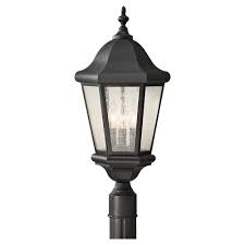 These advantages make aluminum a great choice when your project is in wet areas or. Sea Gull Lighting Martinsville 10 25 In W 3 Light Black Outdoor Post Light With Clear Seeded Glass Panels Ol5907bk The Home Depot
