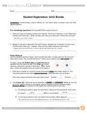 .(answer key) download student exploration: Name Date Student Exploration Ionic Bonds Get The Gizmo Ready Name Date Student Exploration Ionic Bonds Get The Gizmo Ready Activity B Ionic Course Hero