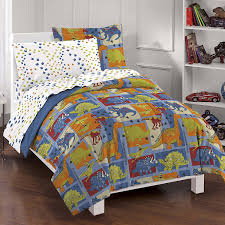 This stylish designer bedding set uses a multicolored dinosaur print and a coordinating chevron prehistoric print. Dream Factory Dinosaur Blocks Ultra Soft Microfiber Boys Comforter Set Blue Twin Walmart Com Walmart Com