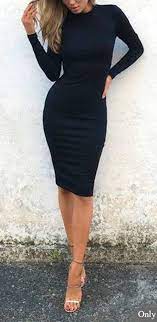 Winter Outfits Black Long Sleeved Dress Long Sleeve Midi Dress Fashion Clothes