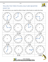 time worksheet o clock quarter and half past
