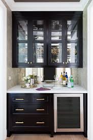 Gorgeous Wet Bar With Antiqued Mirror Black Cabinets And Metallic Wallpaper Bars For Home Home Bar Decor Home Wet Bar
