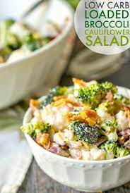 Loaded Low Carb Broccoli Cauliflower Salad With Bacon Sugar Free Dressing Recipe Broccoli Cauliflower Salad Cauliflower Salad Low Carb Salad