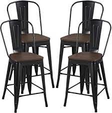 Explore the best info now. Amazon Com Yaheetech 24inch Seat Height Tolix Style Dining Stools Chairs With Wood Seat Top And High Backrest Industrial Metal Counter Height Stool Modern Kitchen Dining Bar Chairs Rustic Black Set Of 4