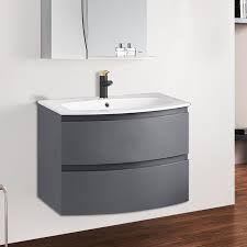 Cabinet bath 2 bath cabinet d antique bathroom wall mounted vanity modern timber shower teal combined bathroom mirror cabinet with a bath mirror. Bathroom Curved Vanity Unit Storage 2 Drawer Cabinet Wall Hung Furniture Grey Ebay