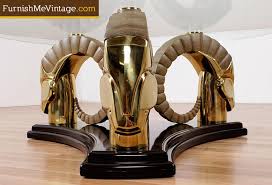 Vintage labarge hexagon brass coffee table w hoof foot ~ hollywood regency. Vintage Neo Deco Brass Ram Head Coffee Table
