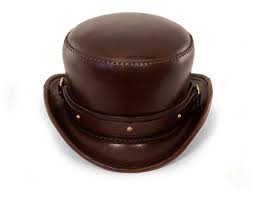 Steampunk Leather Hat Bowler Top Hat In Brown Leather By Mannandco Leather Hats Steampunk Leather Hats For Men