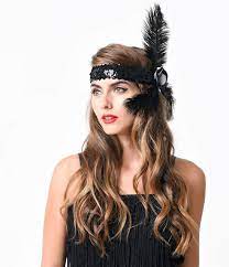 1920s Flapper Headband Gatsby Headpiece Wigs Black Sequined Glitter Rose Feather Flapper Headband 1 Flapper Hair Gatsby Hairstyles For Long Hair Gatsby Hair