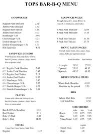 What does everyone think of the new camera??? Tops Bar B Q Menu Menu For Tops Bar B Q Southaven Memphis