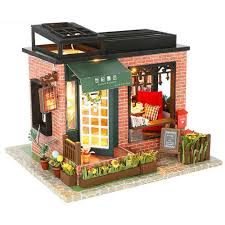 1 24 Diy Dollhouse Miniature Wooden Dolls House Kit Bookstore Library Room Maison