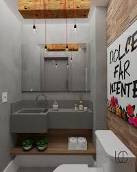 Lavabo Pequeno Contemporaneo Com Cimento Queimado Madeira E Tijolo Bancada E Pia Esculpida Em Silestone Lavabo Contemporaneo Lavabo Pequeno Pia Esculpida