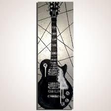 Black And White Electric Guitar Drawing Original Abstract Silver Les Paul Guitar Painting Acrylic On Canvas Music Guitar Painting Music Painting Canvas Guitar Art