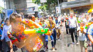 Water splashing during songkran festival. Songkran Festival 2018 Thai Street Food Tour And Water Fight Party In Bangkok Thailand Youtube