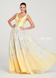 Ellie Wilde Style Ew119191 Prom Dresses Yellow Printed Prom Dresses Ellie Wilde Prom Dresses