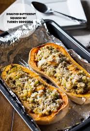 Roasted Butternut Squash With Turkey Stuffing Recipe Recipes Butternut Squash Recipes Food