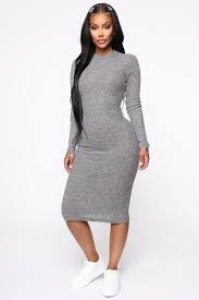 Golden Hour Ribbed Midi Dress - Heather Grey Fashion Nova Outfits Dresses Ribbed Midi Dress