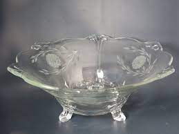Wj Hughes Crystal Cornflower Embossed 3 Footed Centerpiece Bowl 34a Centerpiece Bowl Cornflower Crystals