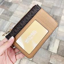 Mcm visetos original & leather lanyard card holder. Michael Kors Jet Set Key Ring Top Zip Coin Pouch Id Card Holder Brown Mk