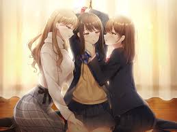 blonde hair blush bondage bow brown eyes brown hair long hair noda shuha  original rope school uniform skirt yuri | konachan.com - Konachan.com Anime  Wallpapers