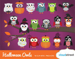 Clip art of 32 separated digital images of cute owls in different colors: Cloudstreetlab Halloween Owls Cute Halloween Owl Clip Art By Cloudstreetlab