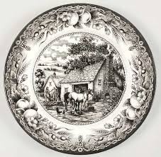 Black And White Toile Dinnerware Set Manufacturer Royal Staffordshire Pattern Blacksmith S Forge Color Black White Dinner Plate Transferware Royal Stafford Black Toile