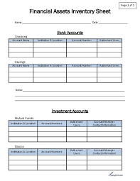 Financial Asset Inventory Form Pdf Sheet For Personal Finance Financial Asset Personal Finance Budget Financial