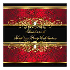 50th Birthday Black And Gold Invitations Elegant 50th Birthday Party Red Black Gold Damask Invitation Zazzle Com Damask Invitations 50th Birthday Invitations Black Gold Party