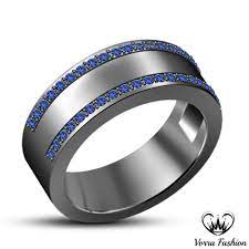 14k Black Gold Plated Pure 925 Silver Blue Sapphire Men S Engagement Band Ring Mens Silver Wedding Bands Black Ceramic Ring Rings Mens Wedding Bands