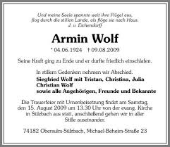 Interessen, berufe, biografien und lebensläufe in der personensuche von das telefonbuch. Traueranzeigen Von Armin Wolf Www Trauerundgedenken De