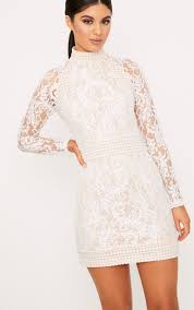 Isobel White Lace High Neck Bodycon Dress High Neck Bodycon Dress Lace Dress Lace Dress Design