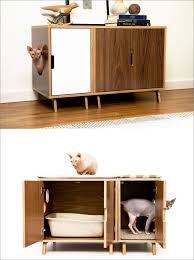 These Mid Century Modern Inspired Cabinets Hide A Cat S Litterbox Modern Cat Furniture Litter Box Furniture Cat Litter Box Furniture